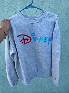 Disney Light Gray Sweatshirt with Red and Teal Graphic